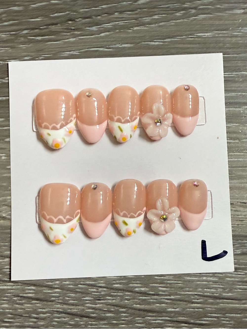 Nude Pink Floral Press-On Nails with 3D Flower Accents